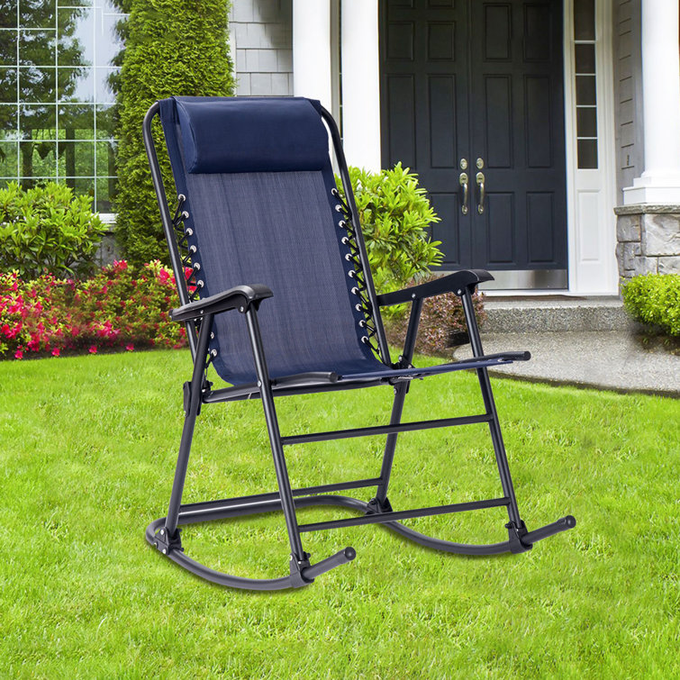 Arlmont & Co. Outdoor Patio Headrest Folding Zero Gravity Rocking Chair